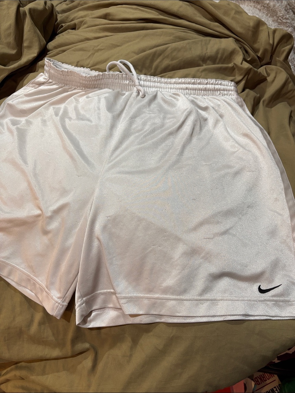 Nike Women's White Athletic Shorts with Black Swoosh